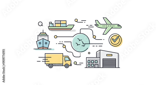 Logistics transportation delivery system icons.