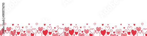 Background with hand drawn flying hearts. Banner design in cartoon style. Doodles. Concept for Valentine’s Day, Mother’s Day and Women’s Day. Vector illustration