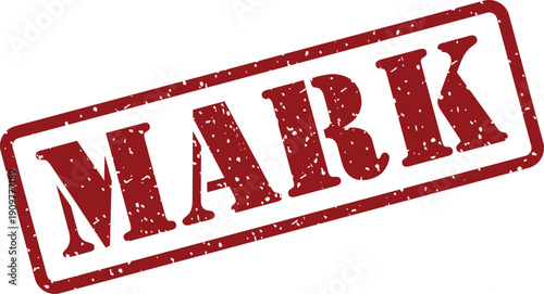 Distinctive red rectangular rubber stamp displaying the word MARK with a traditional grunge texture on white