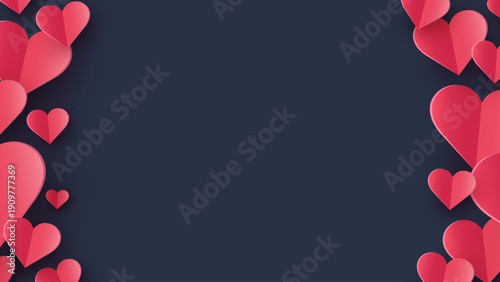 Background with flying paper cut hearts. Abstract design for Valentine’s Day, Mother’s Day and Women’s Day. Vector illustration