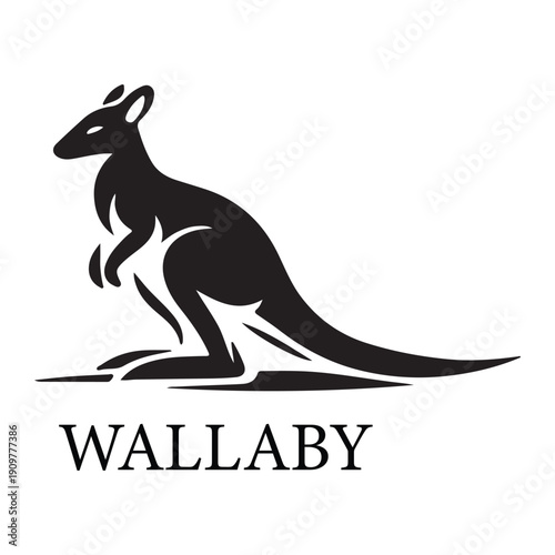 Wallaby Silhouette Icon or Kangaroo Style Animal Logo Design.