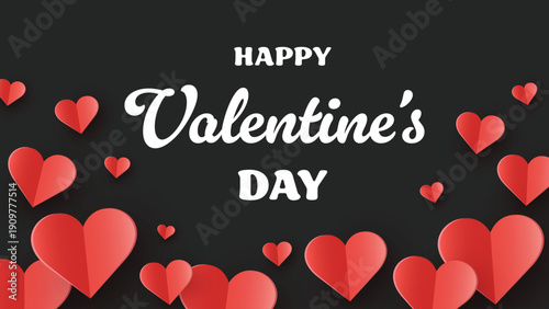 Valentine’s Day greeting card with floating paper cut hearts. Abstract background design. Vector illustration