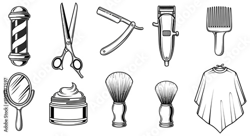 Barbershop grooming tools and accessories arranged for a classic shaving experience with precision cut scissors and traditional razors