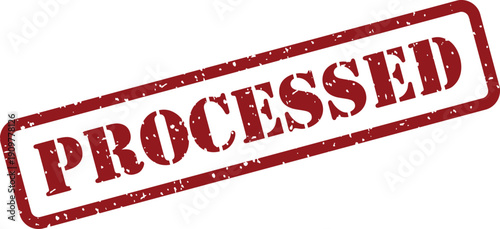 Grunge red rubber stamp mark with the word PROCESSED indicating completion or official action on paper
