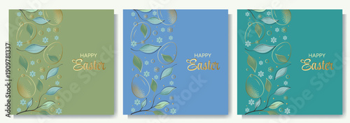 A set of Easter spring posters with golden accents