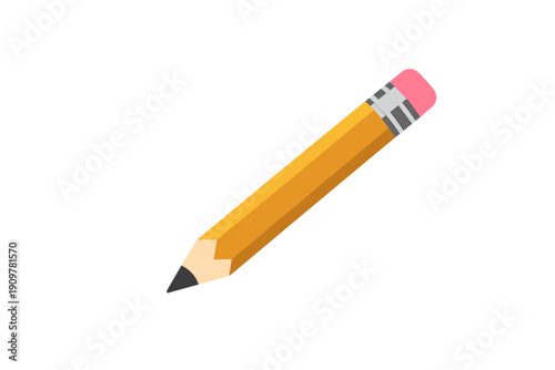 A digital illustration of a classic yellow pencil with a pink eraser and a sharpened tip, set against a solid black background. The pencil is angled diagonally across the frame.