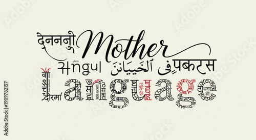 Multilingual mother language typography on beige background