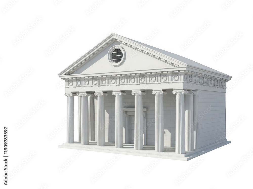 Obraz premium A small white building with columns and a triangular roof