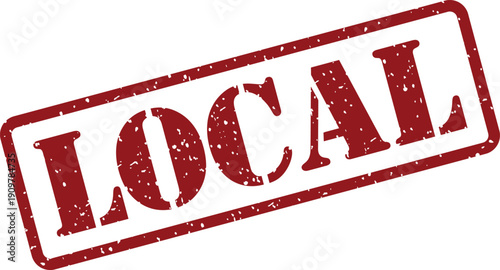Red rubber stamp impression with the word LOCAL in bold uppercase letters against a clean white background