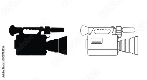 Two depictions of a video camera one solid one outlined