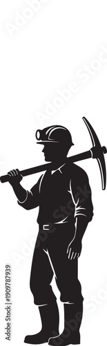  Miner with Pickaxe Silhouette Vector Illustration