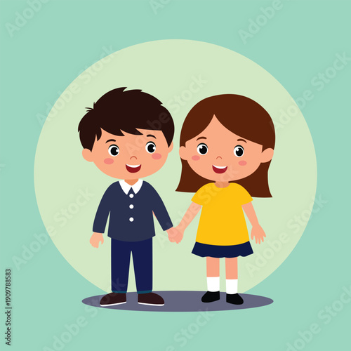 Two cartoon children standing together in a friendly pose
