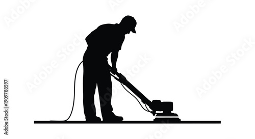 Silhouette of a worker using a floor polishing machine