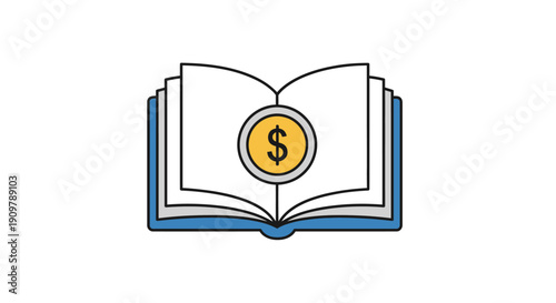 Open book with dollar sign symbol.