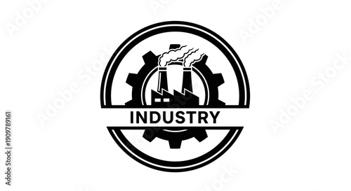 Industrial factory gear logo with smoke stacks and INDUSTRY text.