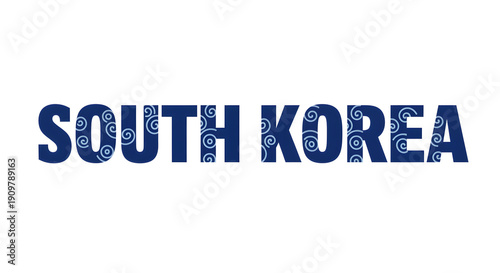 South Korea Typography: A stylish textual design showcasing the nation name South Korea, its cultural heritage with a design, perfect for educational materials, travel promotions.