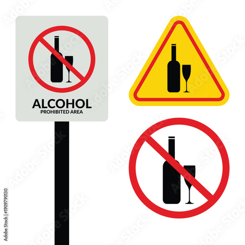 Alcohol Ban Sign vector. Alcohol Prohibited Area. Drinking Not Permitted.