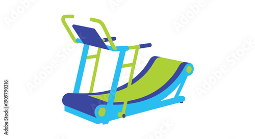 Cartoon illustration of a brightly colored treadmill for indoor exercise