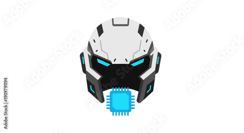 Robot Head With Blue Eyes.