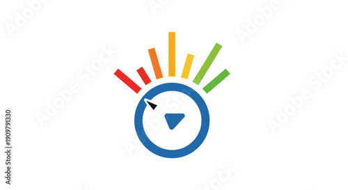 Play button icon with colorful rays.
