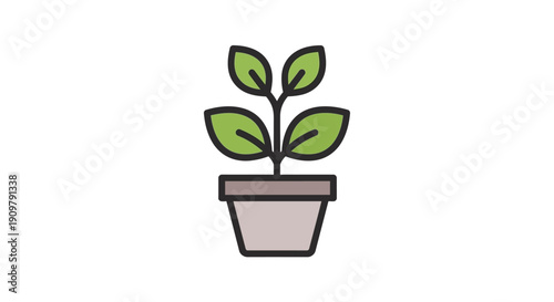 Potted Plant with Green Leaves Illustration.
