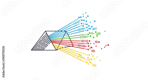 Prism refracting light into spectrum colors.