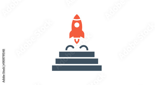 Red Rocket Launching from Gray Platform.