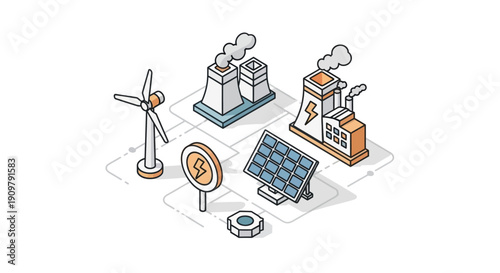 Renewable Energy Icons Solar Wind Power.