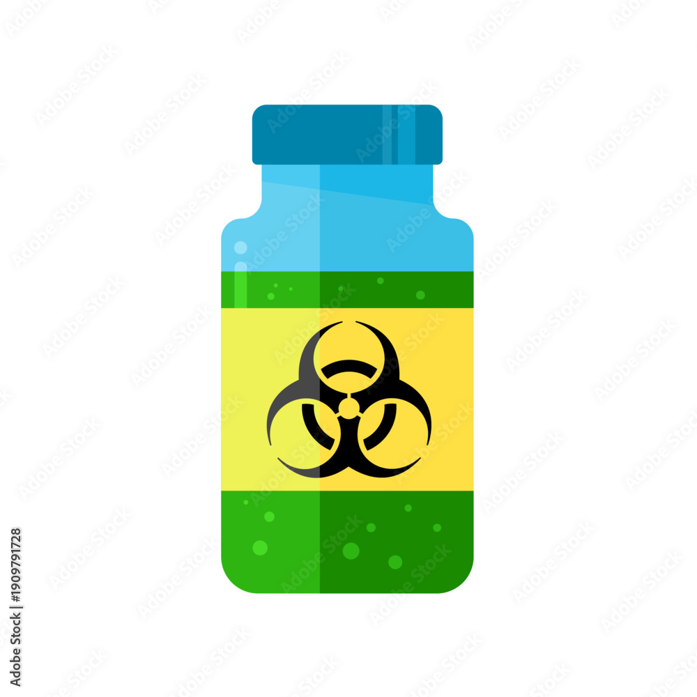 Fototapeta premium Biohazard bottle with toxic sign, flat vector illustration