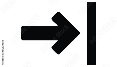 A minimalist, graphic illustration rendered in a clean, vector art style, featuring a bold, solid black arrow pointing directly to the right, its shaft thick and its arrowhead sharp and angular.
