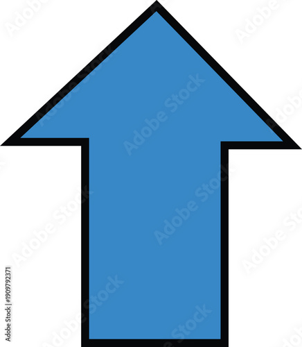 A large blue arrow pointing upwards on a white background