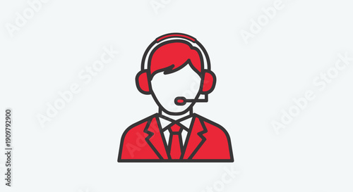 Red customer service representative icon with headset and microphone