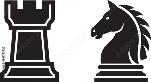 Rook and Knight Chess Icons – Board Game Illustration