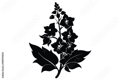 delphinium silhouette line art vector illustration