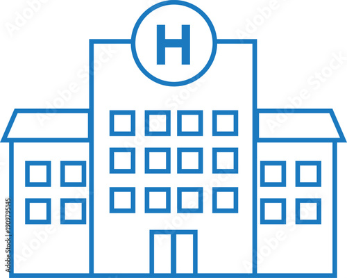 Hospital Building Line Art for Healthcare Infrastructure Concept, healthcare websites, insurance pamphlets, city maps, and medical educational materials.