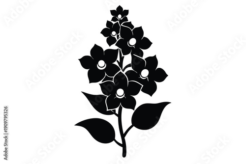 delphinium silhouette line art vector illustration