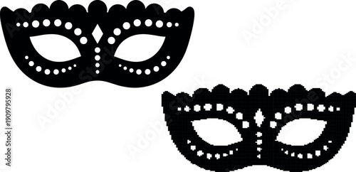 Elegant black masquerade mask with detailed polka dots on transparent background