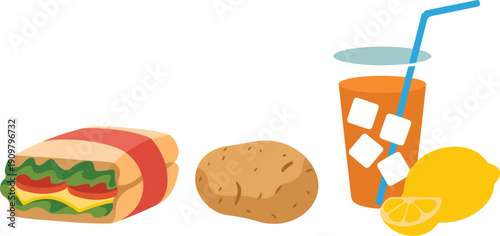 Street Food Outline Icon Set  Wraps, Fries, and Refreshing Drinks