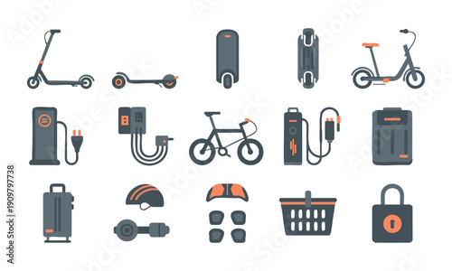 Urban eco friendly transportation icon bundle flat vector illustration, easily editable.
