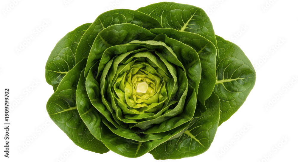 Fototapeta premium Fresh butter lettuce isolated PNG on transparent background, vibrant green leafy vegetable for healthy eating and salad preparation