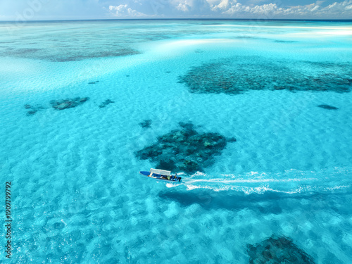 Aerial view of floating boa...