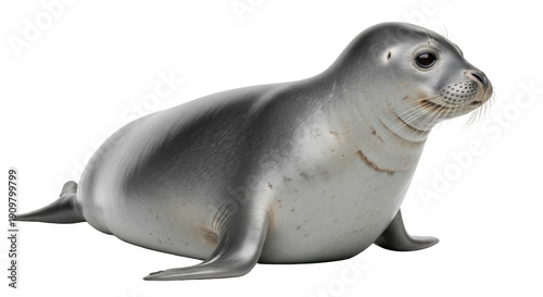 Realistic gray seal pup isolated PNG, marine mammal with smooth fur on transparent background, aquatic animal for wildlife and conservation projects