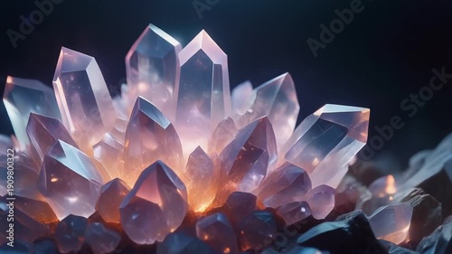 semi transparent quartz fragments glowing softly from within, expanding  subtly.