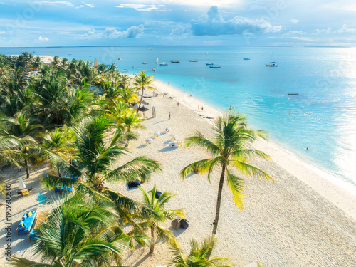 Aerial view of white sandy ...