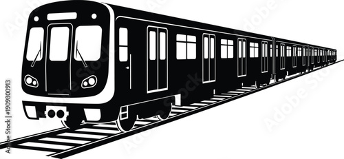 Modern subway train vector illustration, urban metro railway carriage perspective view isolated on white background public transport design