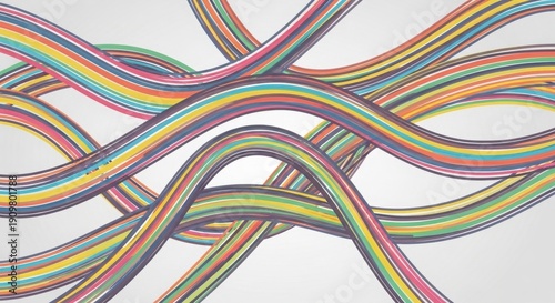 Vibrant multicolored cables intertwined in dynamic pattern