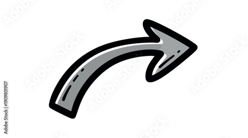 Gray Curved Arrow Pointing Rightward Direction.