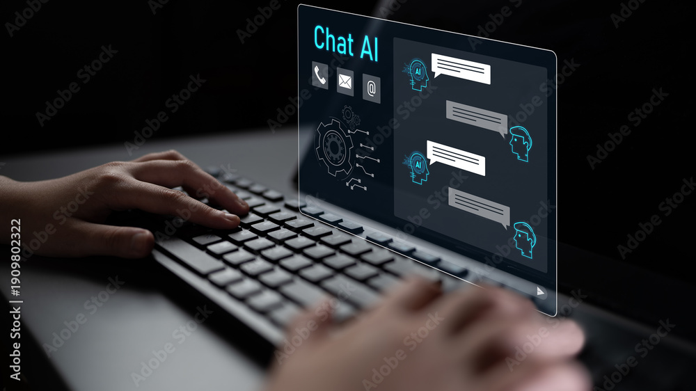 Fototapeta premium AI chatbot interface facilitates communication, chatbot, and AI interaction for automated user support and information exchange Latch