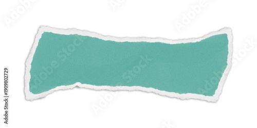 Teal Torn Paper Strip with Organic Ripped Edges and Drop Shadow Isolated on Transparent Background for Scrapbooking, Collage Design, Creative Banners, Frames, and Craft Textures. 