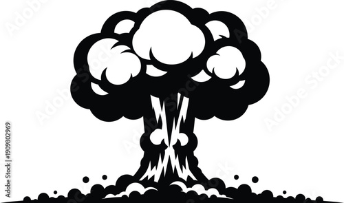 Black and white illustration of a nuclear explosion 